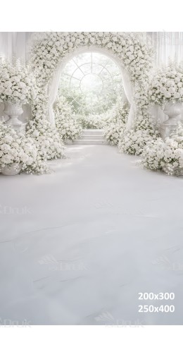 Tło fotograficzne „Białe kwiatowe okno w eleganckiej oranżerii” | E866